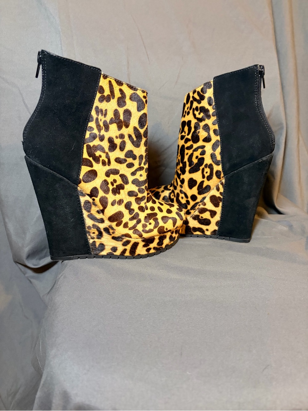 Kelsi Dagger Leopard Print Wedge Booties with Black Panels
